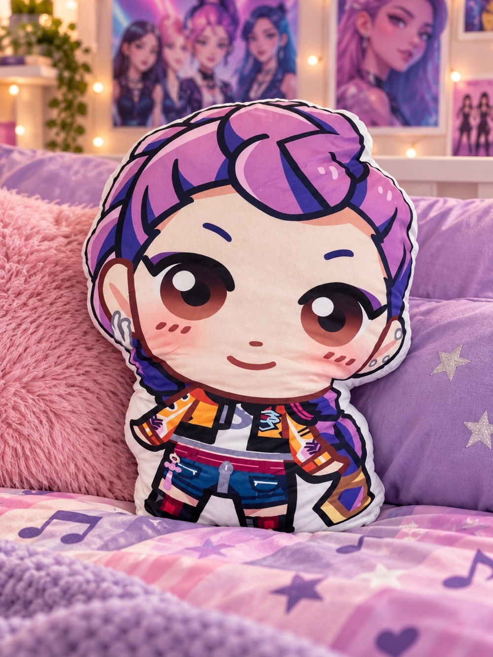 KPOP Demon Hunters Rumi Character Shaped Pillow – Purple Hair